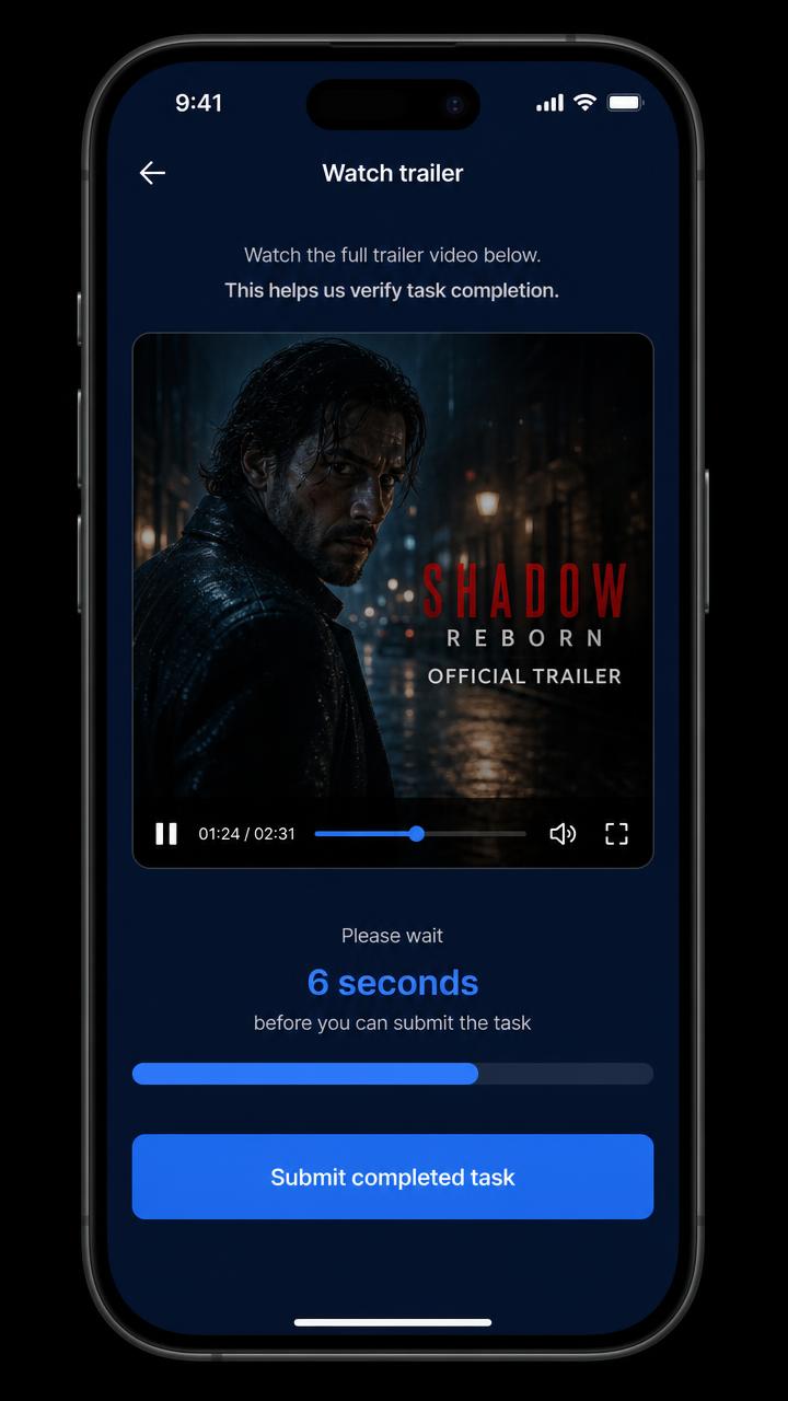 PSP COP video task with a 6 second countdown and submit button